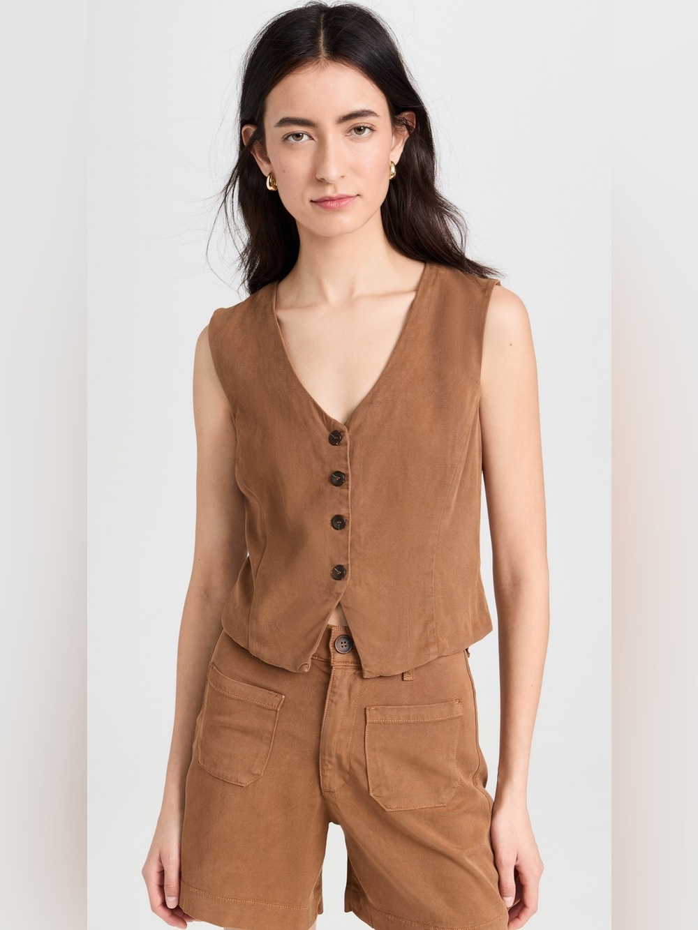 Le Jean Joplin Waistcoat Vest in Safari Tan
